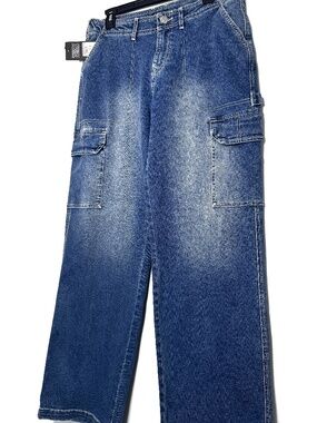 True Religion Dark Blue Distressed Jeans with Patch Pockets – Size 28 – New